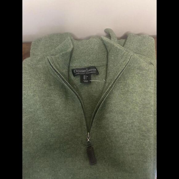 NWT Christian Lacroix 100% 2-Ply Cashmere Sweater Mens Large Green Holiday - Picture 4 of 9